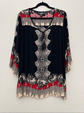 Angie Boho Print Tassel Tunic Mini Dress Size Large
